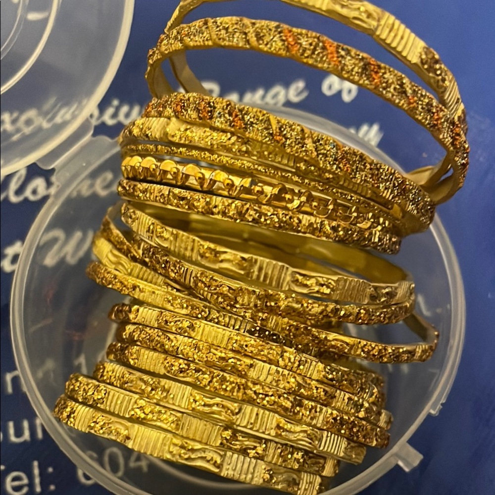 Gold-Color Textured Stackable Bangle Bracelets